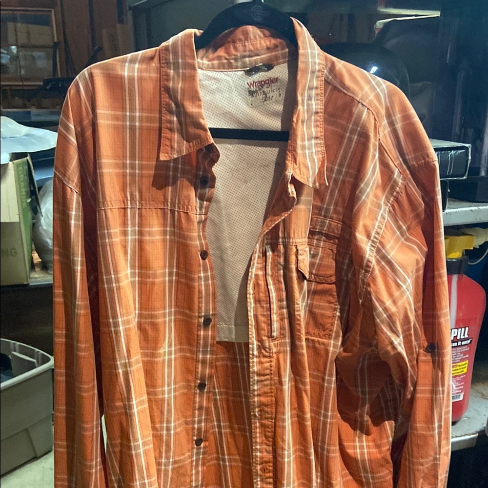 Wrangler Orange Plaid Button-Up Shirt